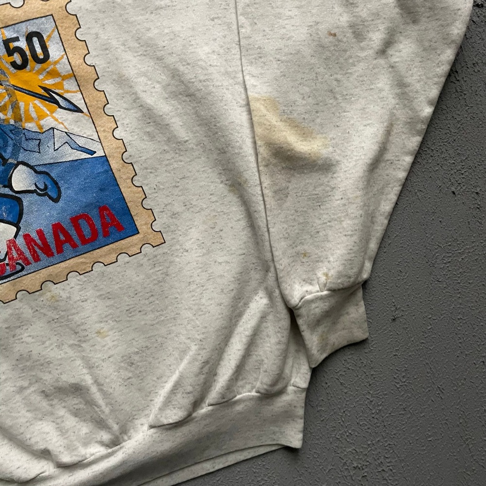 Vintage Air Mail Canada Stamp Sweatshirt Mens Large Grey 90s Impressions Canada - Picture 3 of 9